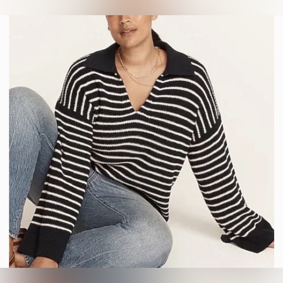 NWT JCrew Relaxed collared sweater in stripe - Navy - Small - Picture 4 of 9
